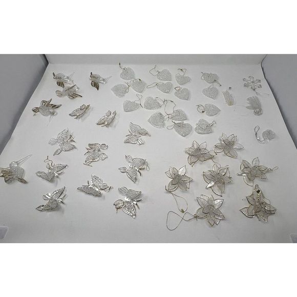 Beautiful Vintage Glass Christmas Tree Ornaments Butterfly Hearts Poinsettia - Picture 7 of 16